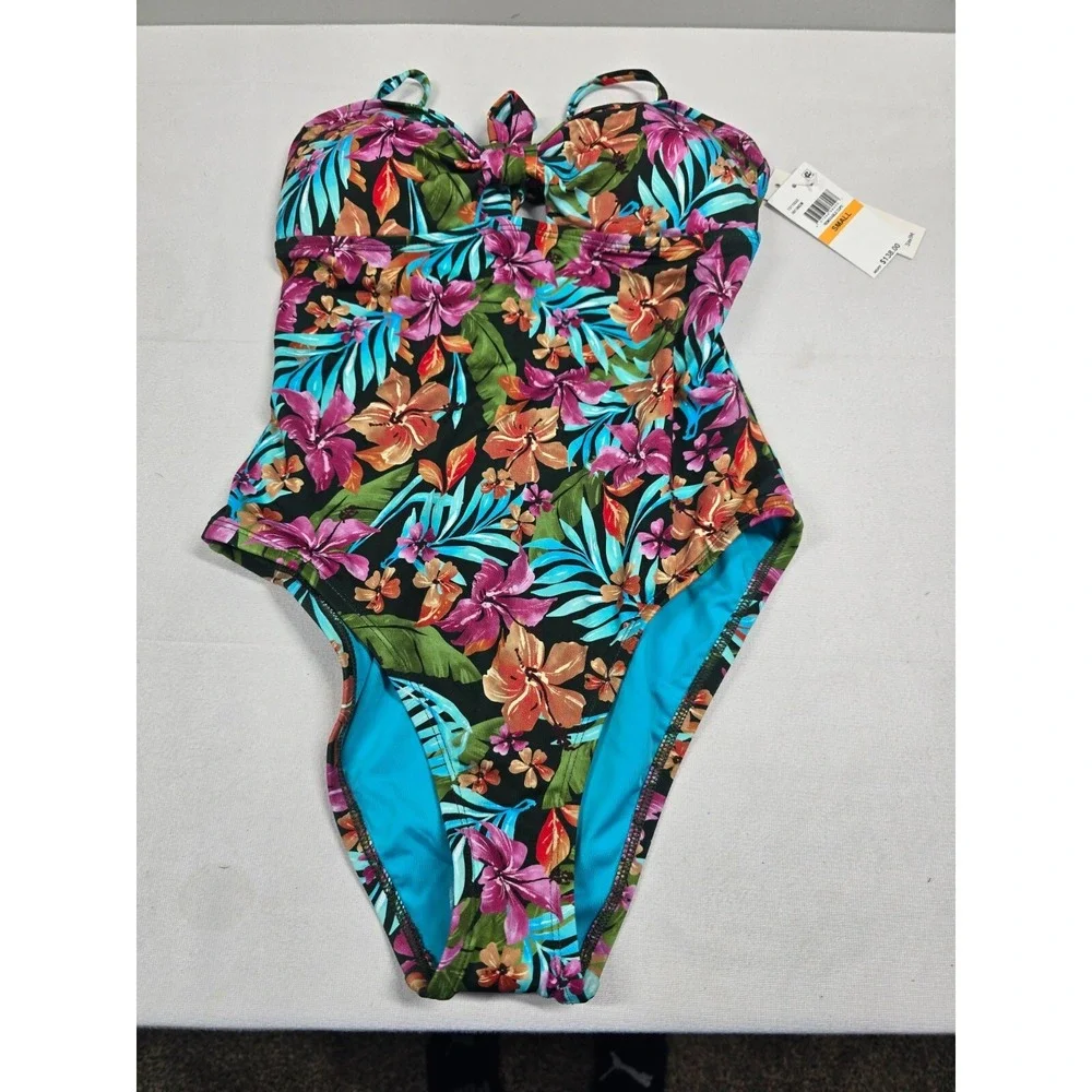 Lucky Brand Women's One-Piece Swimsuit Size S Vibrant Blue Pink‎ Floral NWT